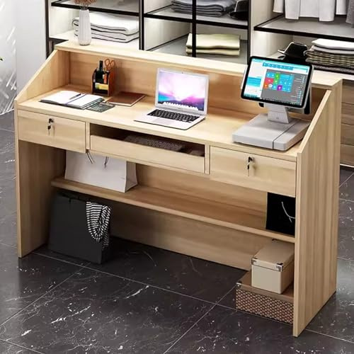 Låsbart receptionistskrivbord med låda – modernt bänkbord för kontor, skönhetssalong, kassastationer – eleganta och funktionella receptionsmöbler