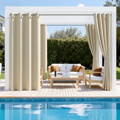 Ansobea Cortina de exterior de 254 x 213 cm (ancho x alto), opaca, impermeable, resistente a la intemperie, para exteriores, con ojales, protección visual y protección solar, para jardín, balcón