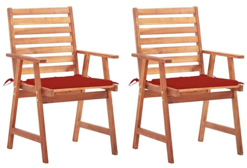 LoogCape trädgårdsmatstolar 2 st. med kudde, massivt trä, akacia, väderbeständig, trä, balkongstol, terrassstol, stapelstol med armstöd och stoppning för trädgård och terrass