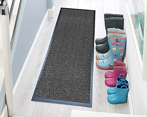 TrendMakers Hardwearing Heavy Duty PVC Edge Pile Top Rubber Barrier Mat Entrance Door Kitchen Floor Runners Mats Rugs | 60cm x 180cm | Grey | POLYPROPYLENE PILE