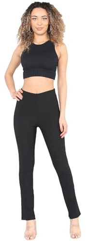 MyShoeStore Pack of 2 Ladies Bootleg Trousers Women Boot Cut High Rise Stretch Soft Finely Ribbed Pull On Nurse Carer Work Bottoms Elasticated Waist Boot Leg Pants Plus Big Size(Black, 10/29)