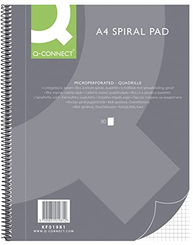 Q-Connect Spiral-anteckningsblock A4 rutigt/80 ark/160 sidor/anteckningsbok spiralblock collegeblock/anteckningsblock med spiralbindning/skolblock skrivblock