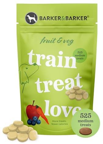 Barker and Barker Grain Free Dog Training Treats (Fruit & Veg) ❘ 525 Medium Tasty & Healthy Treat Pack | Low Calorie, High in Fibre & B Vitamins | 100% Human-Grade Ingredients for Small & Medium Dogs