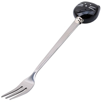 Lalang Stainless Steel Cat Fork Dinner Table Forks for Fruit Salad Dessert (Black)
