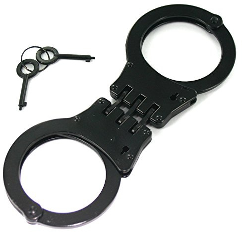Ace Martial Arts Supply Professional Heavy Duty Black Hinged Police Style Handcuffs Double Lock (Black Hinge)