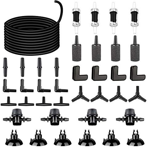 AquariumBasics 26.6 Feet Black Aquarium Soft Airline Tubing Hose Standard with 4 Air Stones,4 air Value Controller,4 Check Valves, 6 Suction Cups and 16 in Total for I,L,T,Y Shape Connectors