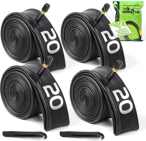 4 Pack 20 Bike Tubes with 2 Tire Levers, Bicycle Inner Tube Schrader Valve Fit 1.75/1.95/2.10/2.125, Bike Inner Tube for Road/MTB/Kids Bike by Hydencamm