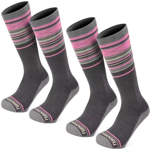 TurnWay 2-Pairs Ski Socks 85% Cotton for Skiing, Snowboarding, Winter Outdoor Sports for Men & Women (Pink, Medium)