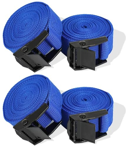 RIO Direct 4PCS Tie Down Straps, Heavy Duty Lashing Straps Adjustable Cam Buckle Tie-Down Straps for Motorcycle, Cargo, Trucks,Trailer,Luggage - 3.3' x 1 Blue