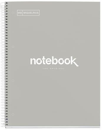 Miquelrius - Cahier A4 à spirale, Notebook Emotions, 80 Feuilles microperforée 90 g/m², Lignes 7 mm, 1 Bande Couleur, Cahier Ligné, Couverture Rigide, 4 Trous, Gris