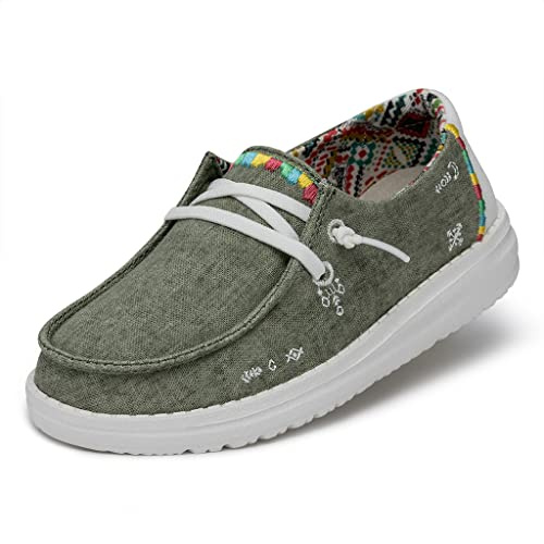 Hey Dude Wendy Youth Boho Moc Toe Shoes, Oliva, 33 EU
