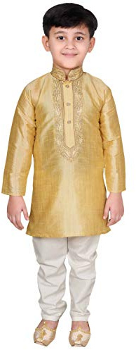 Desi Sarees Boys Kurta Trouser Shalwar Kameez Wedding Sherwani Costume 955 (12 Years, Gold)