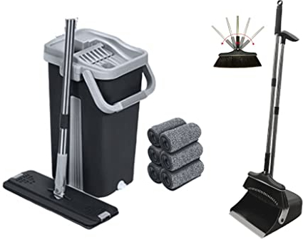 Flat Mop and Dustpan (Black)