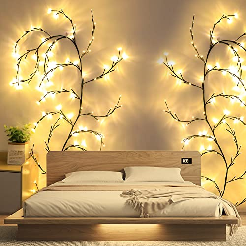 KIYTARBOO DIY Willow Vine upplyst pilvinranka träd ljus grenar lampor 144 lysdioder ljuskedjor, Ljusslinga Inomhus för rum jul sovrum fest bröllop dörr bordsskiva dekor inomhus sovrum väggdekoration