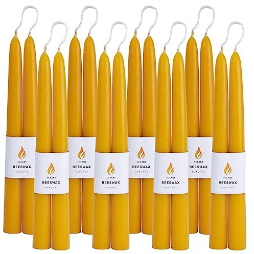 Aglary 16PCS Beeswax Taper Candles, 9 Handmade Natural Candles, Dripless and Smokeless，9 Hour Burn Time