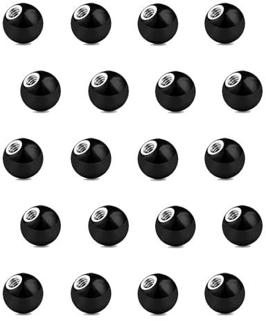 Besyvvin 16G 3mm Negra Bola de Reemplazo para Piercings Joyería Bola de Acero Quirúrgico para Piercing Labio Piercing Tragus Piercing Hélix Piercing de Oreja, Incluye 20 Bolas de Negra
