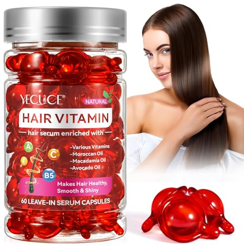 Capsule di siero di vitamina per capelli, 60 Pcs Serum di trattamento dei capelli Capsule - Condition Repair & Moisturize Formula con oli di avocado di macadamia di argan, ricco di vitamina A C E & B5