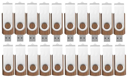 TATMOHIK Wood Flash Stick - Memoria USB 2.0 (20 unidades, madera, 20 unidades, 2 GB, clip giratorio de metal, madera de nogal)