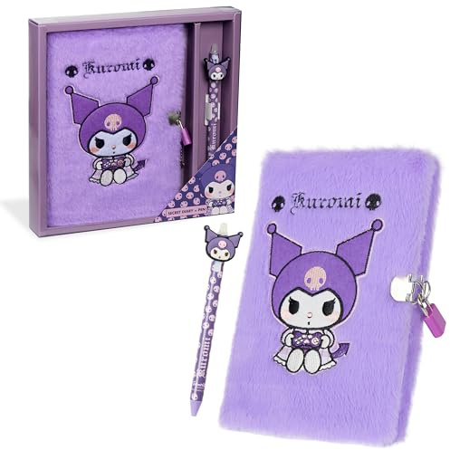 Hello Kitty Diario Secreto Niña con Llave y Boli Kuromi Diario con Candado Peluche Libretas Bonitas Material Escolar y Papeleria Regalos Mujer y Niña (Morado)