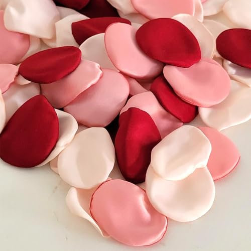 200 Pcs Pétales de Roses Artificielles, Mélange de Pétales de Rose Rose Pétales de soie Pétales de tissu Décoration pour Saint-Valentin, Mariage, Anniversaire（Poudre Profonde, Rouge Vin, Poudre Légère