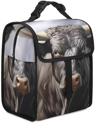 The Bull Horns Printed Lunch Bag Insulated Lunch Box Cooler Tote with Buckle Handle for Work Picnic Travel
