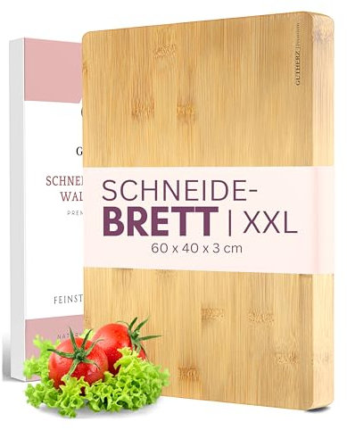 Tabla de cortar XXXL de bonito bambú, sin pintura ni barniz, 60 x 40 x 3 cm, grande y natural, reversible, tabla de madera maciza, duradera y apta para cuchillos, antibacteriana sin surcos de zumo
