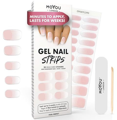 MOYOU LONDON Semi Cured Gel Nail Strips - 20 Pcs. Waterproof Gel Nail Wraps, Cures in Sunlight or UV/LED Lamp, Lasts Up to 2+ Weeks, Stretchable, Easy to Apply & Remove, Vegan & Cruelty-Free