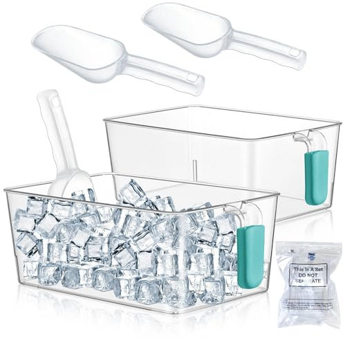 Havawish Ice Storage Bin and Flexible Scoop Set Plastic Freezer Bin
