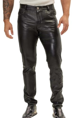 Oanviso Pantalons en Cuir Homme Décontractés Pants avec Zippé Slim Fit Pantalon Crayon en PU Cuir Streetwear Motos Punk A Noir S