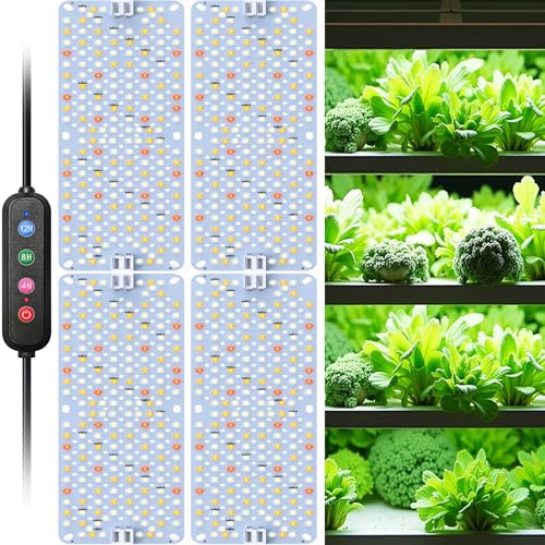 4Pack lámparas LED para plantas, luz de espectro completo para plantas de interior, panel de lámparas de cultivo con auto de 4/8/12 horas, luz de crecimiento para cultivo, vegetación y floración