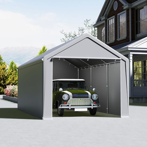 UISEBRT Zeltgarage 3x6 m – Carport, Garagenzelt & Lagerzelt in einem – Unterstand & Weidezelt mit robuster PE Plane, Stahlrahmen, Dach- & Bodenverstärkung – wetterfest für Auto, SUV (Grau)