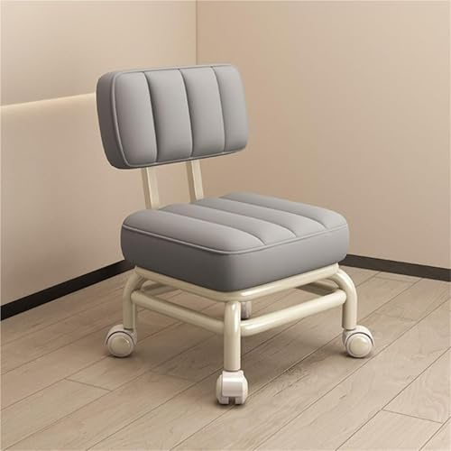 AVSMGP Silla con Ruedas Y Respaldo, Taburete Bajo con Ruedas De PU- Taburete De Pedicura Giratorio 360° para El Hogar para El Jardín, Masajes, Oficina, Garaje,Dark Gray