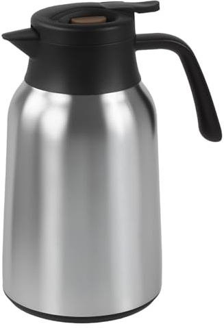 Kryndle Thermoskanne, 2L Edelstahl Kaffeekanne, Doppelwandige Vakuum Isolierkanne 24h Warmhalte, Passend für Kaffee, Milch, Tee (Silber)