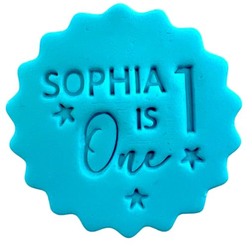Personalised Cookie Stamp with Free Scallop Cutter, Birthday Name Age, 5cm Acrylic Biscuit Embosser, Food-Safe Plastic Baking Tool, Fits M&S All Butter Biscuits (Design 21)