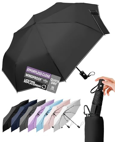 LILAC Windproof Automatic Umbrella, Strong 7 Ribs Compact Travel Brolly