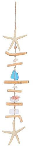 XLIUAX Wooden Driftwood Wall Decor, Starfish Sea Shells Coastal Beach Wall Art Hanging Driftwood Beach Room Decor for Living Bedroom and Dining Room