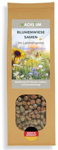 Blumensamen im schützenden Lehmmantel für Bienen und Schmetterlinge 400g. Mehrjährig & winterhart, Summendes Paradies für 30 m².Wunderschöne Wildblumen Saatgut für bunte Bienenweide. Geschenk Kinder