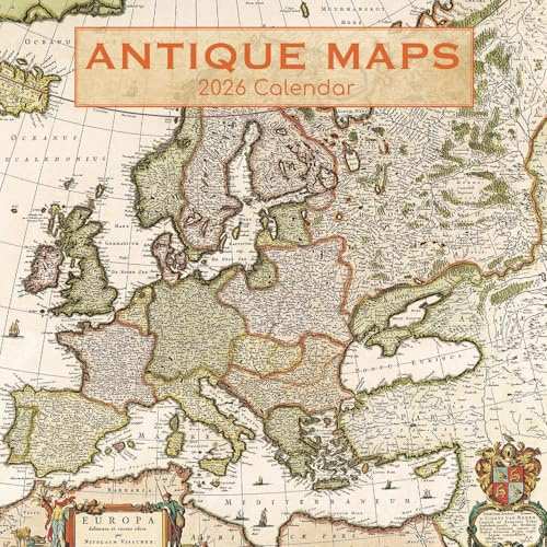 The Gifted Stationary Calendario da parete quadrato 2026, mappe antiche, calendario da appendere 16 mesi a tema arte e antiquariato con 180 adesivi promemoria, planner mensile per spazi creativi, 30,5
