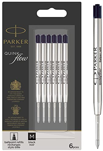 Parker Kugelschreiberminen | mittlere Spitze | schwarze QUINKflow Tinte | 6 Ersatzminen für Kugelschreiber