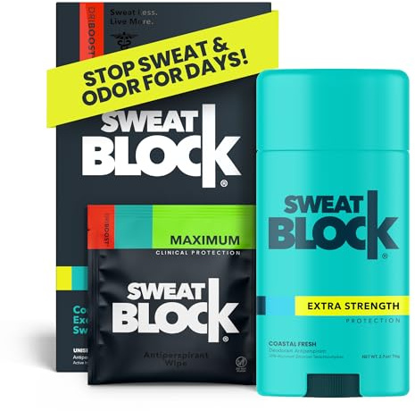 SweatBlock CLINICAL Antiperspirant Deodorant 2-Step System for Men & Women. Treat Hyperhidrosis, Excessive Sweating & Underarm Odor - (10) DRIBOOST Antiperspirant Wipes + (1) Everyday Strength Stick