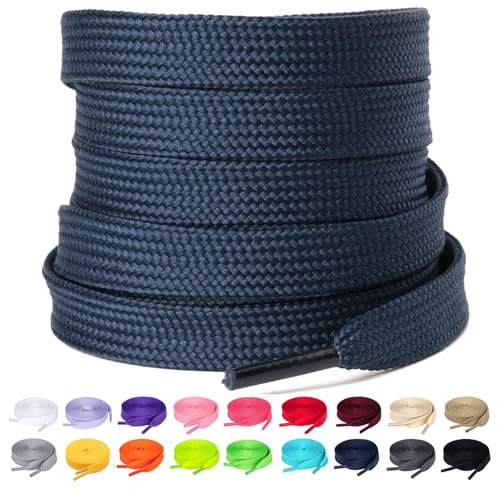 Olukssck Lacci Scarpe Piatti Colorati, [2 Paia] Stringhe Scarpe Resistenti Lacci da Ricambio per Scarpe Sportive, Scarponcini, per adulti e bambini - Larghezza 10 mm, Blu scuro, 120cm