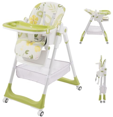 HOMCENT Hochstuhl Baby Klappbar, Kinderhochstuhl mit Fußstütze, Rädern, Verstellbare Höhe und Rückenlehne, Vielseitiger Hochstuhl Baby ab Geburt