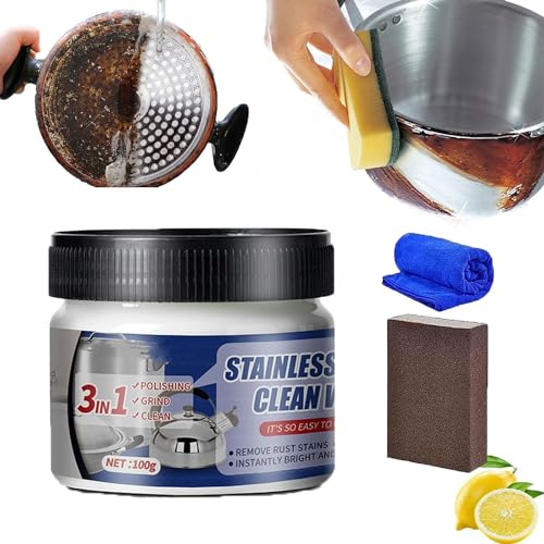 Cera pulita per acciaio inossidabile, magica nanotecnologia per la pulizia dell'acciaio inossidabile, sicura per superfici in acciaio inox, detergente e lucidante per elettrodomestici (1 pezzo)