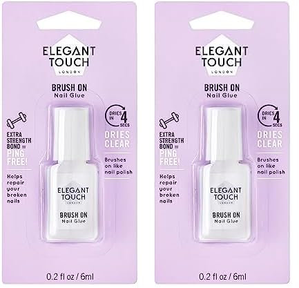 Elegant Touch Brush On Nail Glue Clear 6ml (Packaging may vary) (Pack of 2)