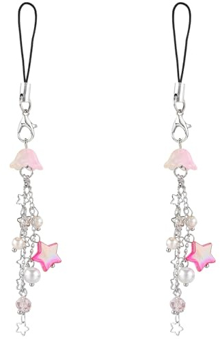 BEEFLYING 2 Pcs Jellyfish Phone Charms Aesthetic Y2K Cute Charm Straps Cell Phone Pendants Accessories with Star Beads for Bag Keychain Camera Wallet, Peach