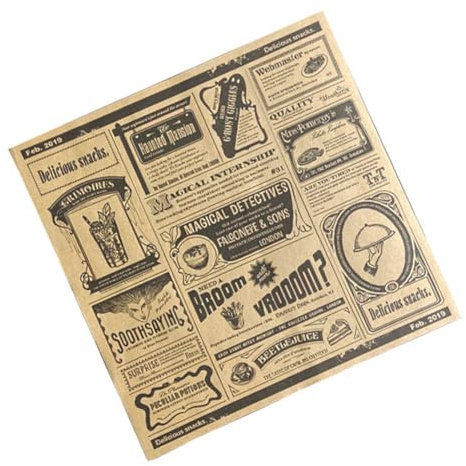 Sxmrmnx 200 unidades de papel de periódico inglés a prueba de grasa, papel absorbente de aceite, papel de regalo para sándwich, patatas fritas, color amarillo, fácil de usar, 22 x 22 cm