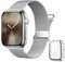 Vamyzji Compatible with Apple Watch Strap and Case Series 10 46mm Protective Case with Screen Protector, Adjustable Magnetic Milanese Mesh Metal Strap for 46mm Apple Watch Series 10 Silver