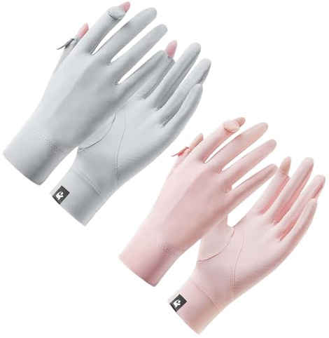 Feelorna 2 paires de gants pour femme UV protection solaire, gants d'été en eisseide à doigts entiers, écran tactile, antidérapant, gants de cyclisme d'été, taille unique
