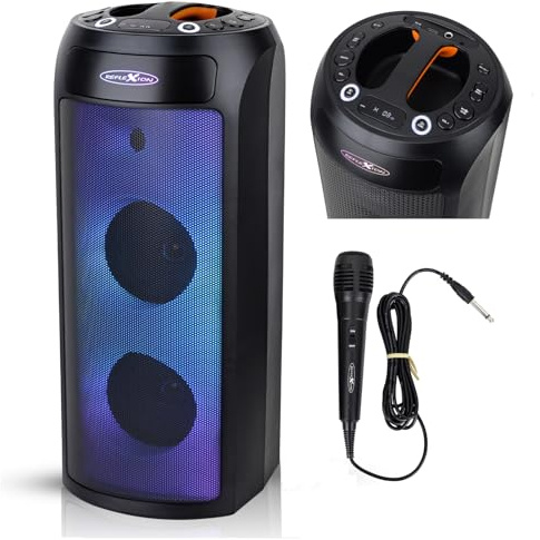 REFLEXION PSX30BT 240W Bluetooth Lautsprecher mit LED-Flammenlicht – Tragbarer TWS Speaker mit Mikrofon-Eingang, USB/AUX/FM-Radio – Leistungsstarker Sound für Party, Outdoor & Karaoke