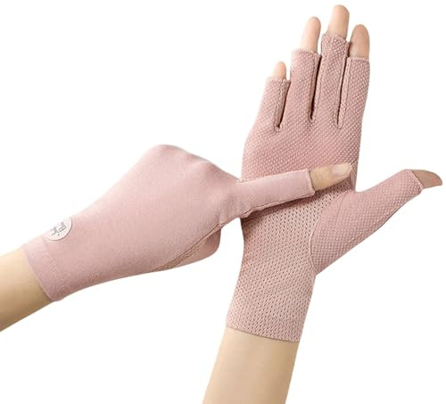 OTKARXUS Guantes de conducción con protección UV de verano para mujer, 1 par de guantes de medio dedo, guantes de protección solar antideslizantes, guantes de protección solar para uñas de gel
